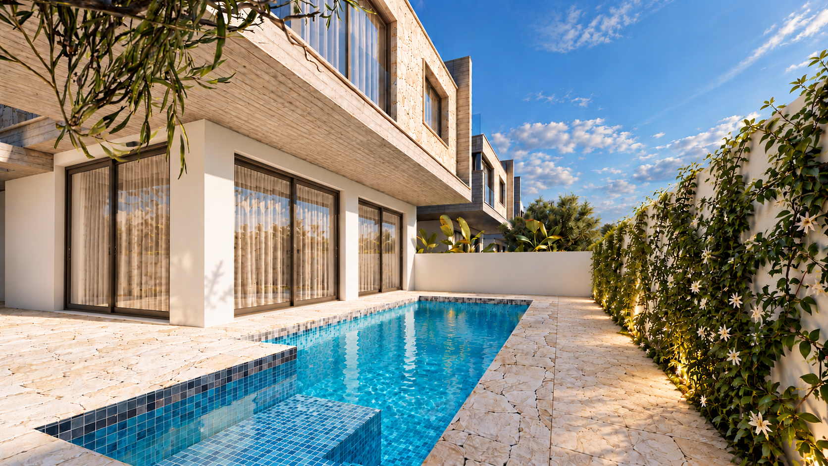 Architectural visualization: Private swimming pool and courtyard